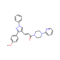 COc1ccc(-c2nn(-c3ccccc3)cc2/C=C/C(=O)N2CCN(c3ccccn3)CC2)cc1 ZINC000002644356