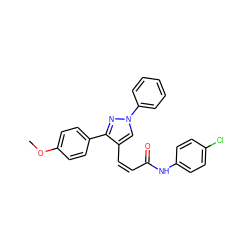 COc1ccc(-c2nn(-c3ccccc3)cc2/C=C\C(=O)Nc2ccc(Cl)cc2)cc1 ZINC000084758871