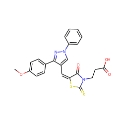 COc1ccc(-c2nn(-c3ccccc3)cc2/C=C2/SC(=S)N(CCC(=O)O)C2=O)cc1 ZINC000002435133