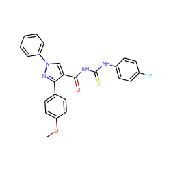 COc1ccc(-c2nn(-c3ccccc3)cc2C(=O)NC(=S)Nc2ccc(F)cc2)cc1 ZINC000096937819