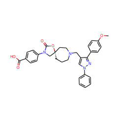 COc1ccc(-c2nn(-c3ccccc3)cc2CN2CCC[C@]3(CC2)CN(c2ccc(C(=O)O)cc2)C(=O)O3)cc1 ZINC000114366611