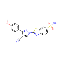 COc1ccc(-c2nn(-c3nc4ccc(S(N)(=O)=O)cc4s3)cc2C#N)cc1 ZINC000299837975