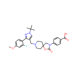 COc1ccc(-c2nn(C(C)(C)C)cc2CN2CCC3(CC2)CN(c2ccc(C(=O)O)cc2)C(=O)O3)c(F)c1 ZINC000169702629