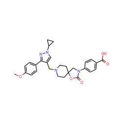 COc1ccc(-c2nn(C3CC3)cc2CN2CCC3(CC2)CN(c2ccc(C(=O)O)cc2)C(=O)O3)cc1 ZINC000169702621