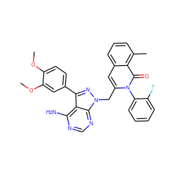 COc1ccc(-c2nn(Cc3cc4cccc(C)c4c(=O)n3-c3ccccc3F)c3ncnc(N)c23)cc1OC ZINC000088346061