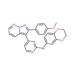 COc1ccc(-c2nn3ncccc3c2-c2ccnc(Nc3ccc4c(c3)OCCO4)n2)cc1 ZINC000013582691