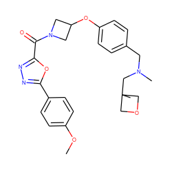 COc1ccc(-c2nnc(C(=O)N3CC(Oc4ccc(CN(C)CC5(C)COC5)cc4)C3)o2)cc1 ZINC000653720278