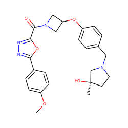 COc1ccc(-c2nnc(C(=O)N3CC(Oc4ccc(CN5CC[C@@](C)(O)C5)cc4)C3)o2)cc1 ZINC000653718467
