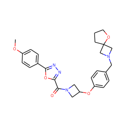 COc1ccc(-c2nnc(C(=O)N3CC(Oc4ccc(CN5CC6(CCCO6)C5)cc4)C3)o2)cc1 ZINC000169701421