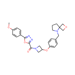 COc1ccc(-c2nnc(C(=O)N3CC(Oc4ccc(CN5CCCC56COC6)cc4)C3)o2)cc1 ZINC000169701429