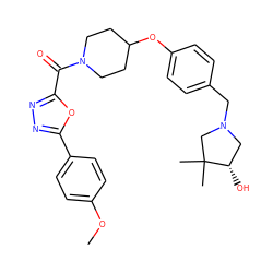 COc1ccc(-c2nnc(C(=O)N3CCC(Oc4ccc(CN5C[C@H](O)C(C)(C)C5)cc4)CC3)o2)cc1 ZINC000653718475