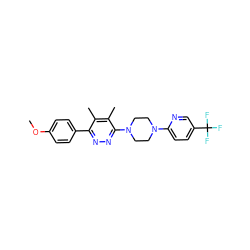 COc1ccc(-c2nnc(N3CCN(c4ccc(C(F)(F)F)cn4)CC3)c(C)c2C)cc1 ZINC000201148992