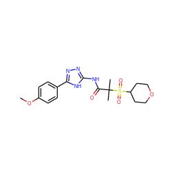 COc1ccc(-c2nnc(NC(=O)C(C)(C)S(=O)(=O)C3CCOCC3)[nH]2)cc1 ZINC000116863507