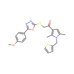 COc1ccc(-c2nnc(SCC(=O)c3cc(C)n(Cc4cccs4)c3C)o2)cc1 ZINC000004144070