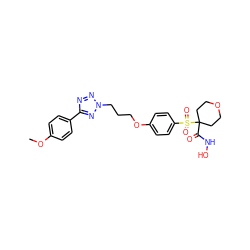 COc1ccc(-c2nnn(CCCOc3ccc(S(=O)(=O)C4(C(=O)NO)CCOCC4)cc3)n2)cc1 ZINC000071341832