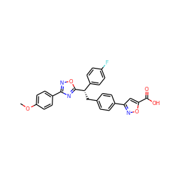 COc1ccc(-c2noc([C@@H](Cc3ccc(-c4cc(C(=O)O)on4)cc3)c3ccc(F)cc3)n2)cc1 ZINC000084620075