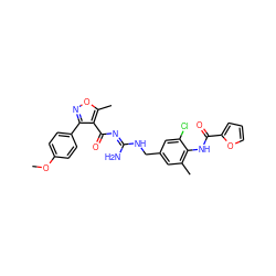 COc1ccc(-c2noc(C)c2C(=O)/N=C(\N)NCc2cc(C)c(NC(=O)c3ccco3)c(Cl)c2)cc1 ZINC000095576453