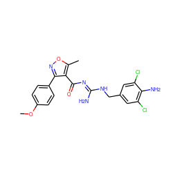 COc1ccc(-c2noc(C)c2C(=O)/N=C(\N)NCc2cc(Cl)c(N)c(Cl)c2)cc1 ZINC000034776119