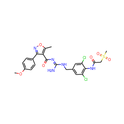 COc1ccc(-c2noc(C)c2C(=O)/N=C(\N)NCc2cc(Cl)c(NC(=O)CS(C)(=O)=O)c(Cl)c2)cc1 ZINC000095573272