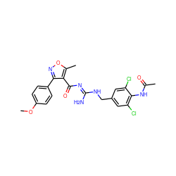 COc1ccc(-c2noc(C)c2C(=O)/N=C(\N)NCc2cc(Cl)c(NC(C)=O)c(Cl)c2)cc1 ZINC000095573351