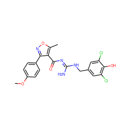 COc1ccc(-c2noc(C)c2C(=O)/N=C(\N)NCc2cc(Cl)c(O)c(Cl)c2)cc1 ZINC000034776113