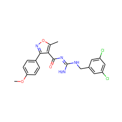 COc1ccc(-c2noc(C)c2C(=O)/N=C(\N)NCc2cc(Cl)cc(Cl)c2)cc1 ZINC000034775655