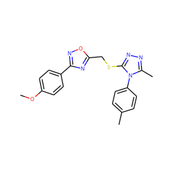 COc1ccc(-c2noc(CSc3nnc(C)n3-c3ccc(C)cc3)n2)cc1 ZINC000006804354