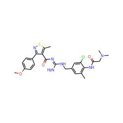 COc1ccc(-c2nsc(C)c2C(=O)/N=C(\N)NCc2cc(C)c(NC(=O)CN(C)C)c(Cl)c2)cc1 ZINC000095573953