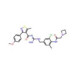 COc1ccc(-c2nsc(C)c2C(=O)/N=C(\N)NCc2cc(C)c(NC(=O)CN3CCC3)c(Cl)c2)cc1 ZINC000095579073