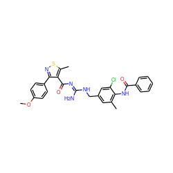 COc1ccc(-c2nsc(C)c2C(=O)/N=C(\N)NCc2cc(C)c(NC(=O)c3ccccc3)c(Cl)c2)cc1 ZINC000095580210