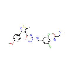 COc1ccc(-c2nsc(C)c2C(=O)/N=C(\N)NCc2cc(Cl)c(NC(=O)CN(C)C)c(Cl)c2)cc1 ZINC000059998860