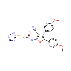 COc1ccc(-c2oc(NC(=O)CSc3ncn[nH]3)c(C#N)c2-c2ccc(OC)cc2)cc1 ZINC000012487523