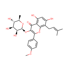 COc1ccc(-c2oc3c(CC=C(C)C)c(O)cc(O)c3c(=O)c2O[C@@H]2O[C@H](C)[C@@H](O)[C@H](O)[C@@H]2O)cc1 ZINC000034199141