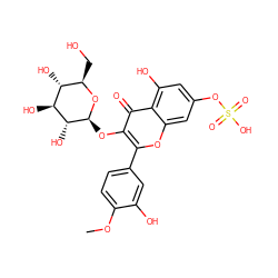 COc1ccc(-c2oc3cc(OS(=O)(=O)O)cc(O)c3c(=O)c2O[C@@H]2O[C@H](CO)[C@@H](O)[C@H](O)[C@H]2O)cc1O ZINC000044361784