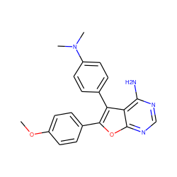 COc1ccc(-c2oc3ncnc(N)c3c2-c2ccc(N(C)C)cc2)cc1 ZINC000014945102