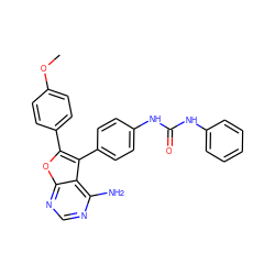 COc1ccc(-c2oc3ncnc(N)c3c2-c2ccc(NC(=O)Nc3ccccc3)cc2)cc1 ZINC000003988864