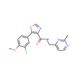 COc1ccc(-c2ocnc2C(=O)NCc2ccnc(C)n2)cc1Cl ZINC000073293967