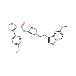 COc1ccc(-c2ocnc2C(=O)Nc2cnn(CCc3c[nH]c4ccc(OC)cc34)c2)cc1 ZINC000201584985