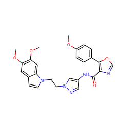 COc1ccc(-c2ocnc2C(=O)Nc2cnn(CCn3ccc4cc(OC)c(OC)cc43)c2)cc1 ZINC000201564909