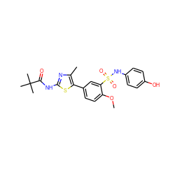 COc1ccc(-c2sc(NC(=O)C(C)(C)C)nc2C)cc1S(=O)(=O)Nc1ccc(O)cc1 ZINC000143135373