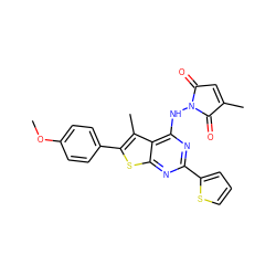 COc1ccc(-c2sc3nc(-c4cccs4)nc(NN4C(=O)C=C(C)C4=O)c3c2C)cc1 ZINC000146662893