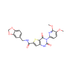 COc1ccc(-n2c(=O)[nH]c3cc(C(=O)NCc4ccc5c(c4)OCO5)sc3c2=O)nc1OC ZINC000103265019