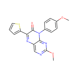 COc1ccc(-n2c(=O)c(-c3cccs3)nc3cnc(OC)nc32)cc1 ZINC000004238964