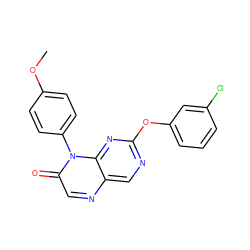 COc1ccc(-n2c(=O)cnc3cnc(Oc4cccc(Cl)c4)nc32)cc1 ZINC000004238319