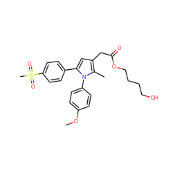 COc1ccc(-n2c(-c3ccc(S(C)(=O)=O)cc3)cc(CC(=O)OCCCCO)c2C)cc1 ZINC000143163682