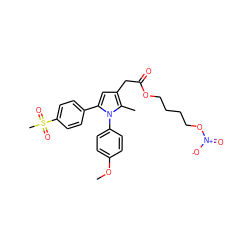 COc1ccc(-n2c(-c3ccc(S(C)(=O)=O)cc3)cc(CC(=O)OCCCCO[N+](=O)[O-])c2C)cc1 ZINC000113885707