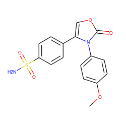 COc1ccc(-n2c(-c3ccc(S(N)(=O)=O)cc3)coc2=O)cc1 ZINC000013803964