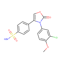 COc1ccc(-n2c(-c3ccc(S(N)(=O)=O)cc3)coc2=O)cc1Cl ZINC000000585786