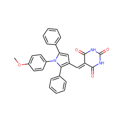 COc1ccc(-n2c(-c3ccccc3)cc(C=C3C(=O)NC(=O)NC3=O)c2-c2ccccc2)cc1 ZINC000169330157