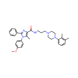 COc1ccc(-n2c(-c3ccccc3)nc(C(=O)NCCCN3CCN(c4cccc(C)c4C)CC3)c2C)cc1 ZINC000072104738